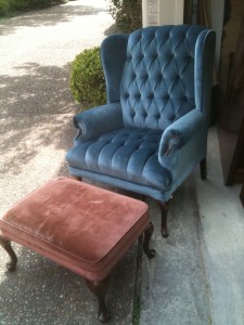 Blue Chair & Pink Ottoman